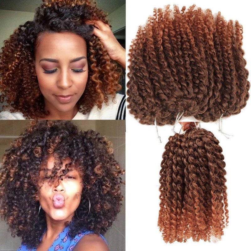 Sharopul Crochet Hair Short Style Kinky Curly Ombre Color 8Inch 3 little pcs/pack 60roots 110gram Afro Marley Kinky Twist Hair Synthetic Crochet Braids Hair For Black Woman (1B/30) - Image 1